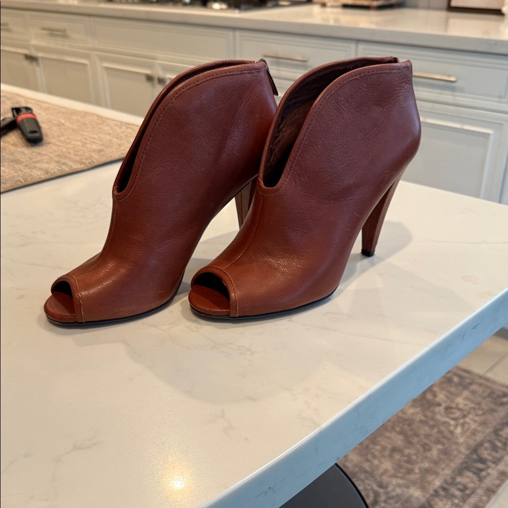 Vince Camuto Tan Peep-Toe Ankle Booties